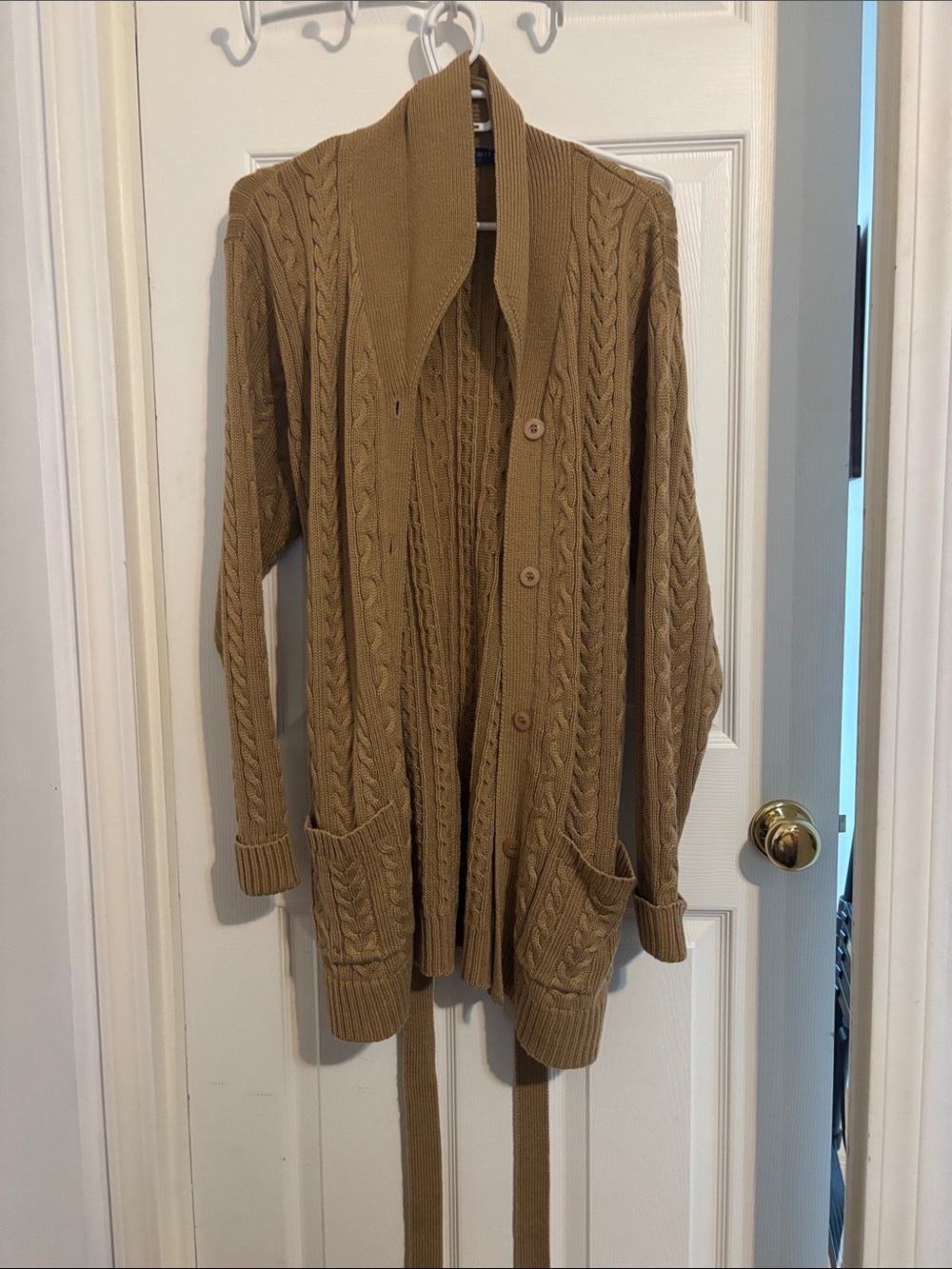 Cable Knit Open-Front Women's Sweater Cardigan - Camel